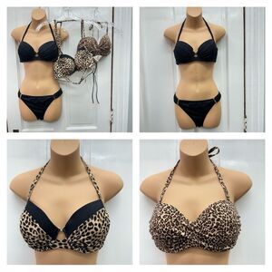 Victoria's Secret 4 pc mix match swimsuit black leopard women large 34B 36C